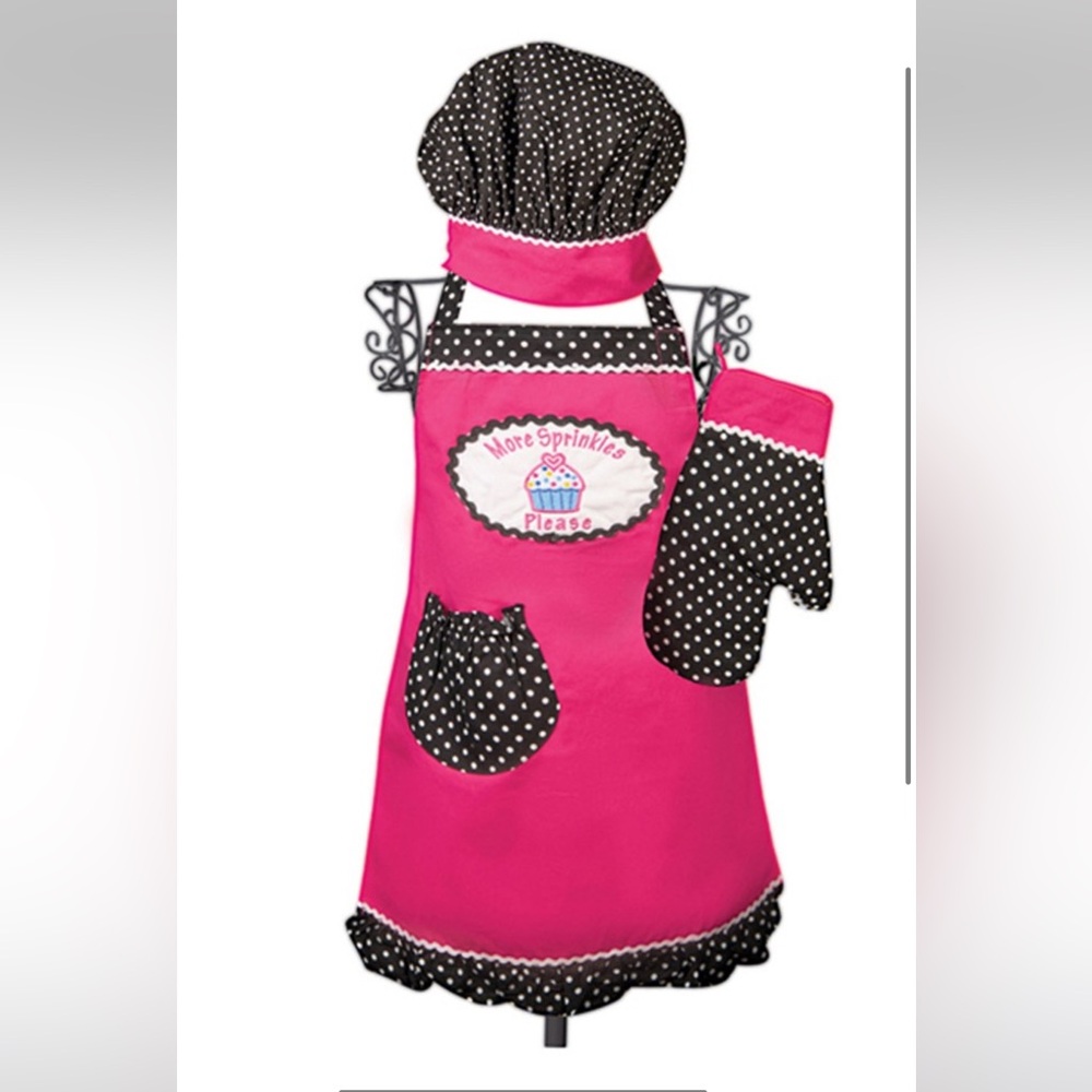 Pink and Black Polka Dot Apron Set